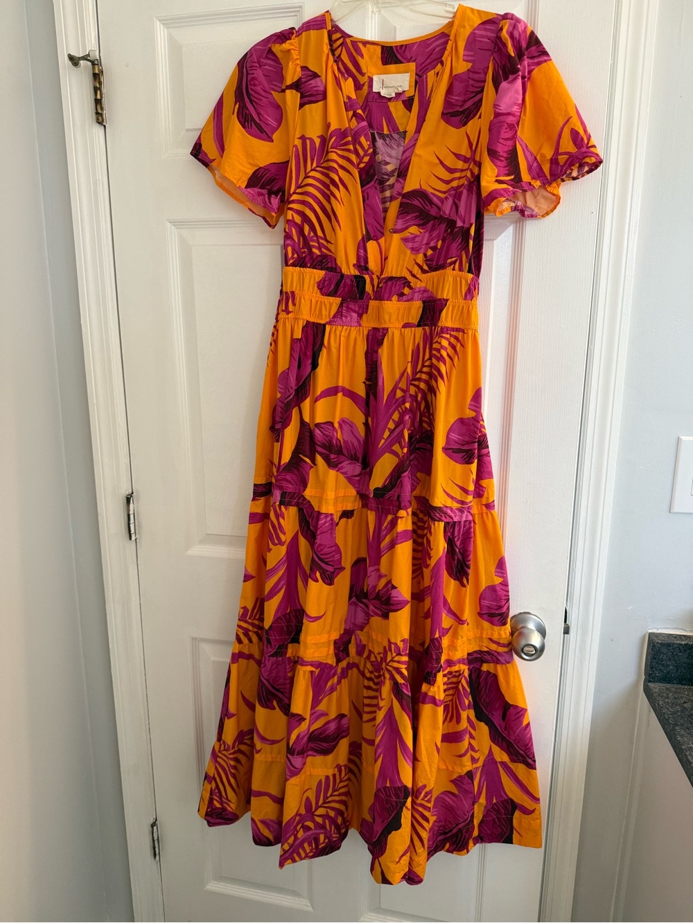 Anthropologie Somerset Vibrant Orange & Purple Floral Tiered Maxi Dress